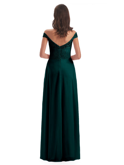 Marjorie Off The Shoulder Open Back Chiffon Long Bridesmaid Dresses