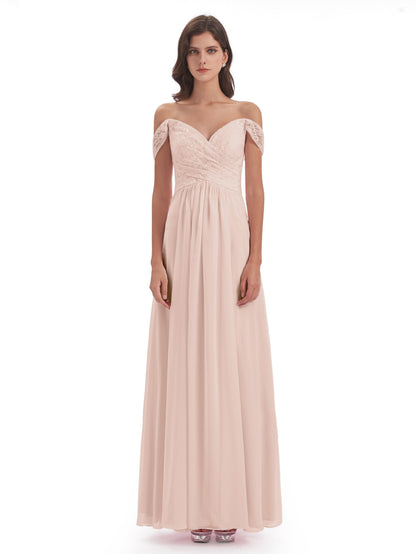 Marjorie Off The Shoulder Open Back Chiffon Long Bridesmaid Dresses