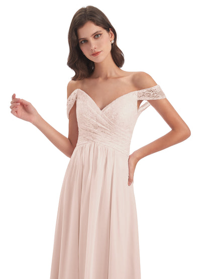 Marjorie Off The Shoulder Open Back Chiffon Long Bridesmaid Dresses