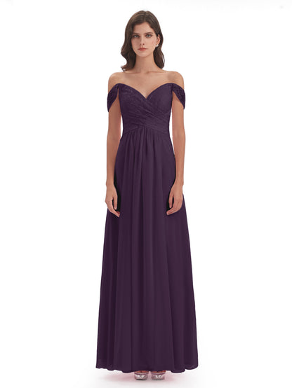 Marjorie Off The Shoulder Open Back Chiffon Long Bridesmaid Dresses