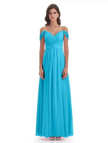 Marjorie Off The Shoulder Open Back Chiffon Long Bridesmaid Dresses