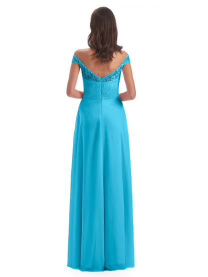 Marjorie Off The Shoulder Open Back Chiffon Long Bridesmaid Dresses