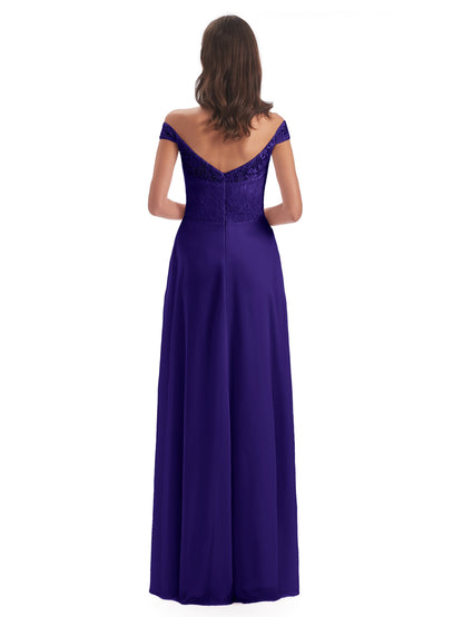 Marjorie Off The Shoulder Open Back Chiffon Long Bridesmaid Dresses