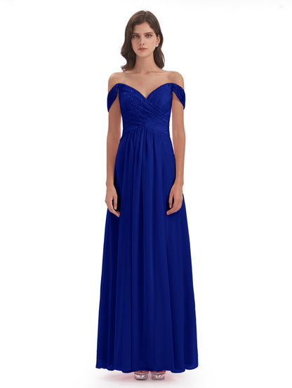 Marjorie Off The Shoulder Open Back Chiffon Long Bridesmaid Dresses