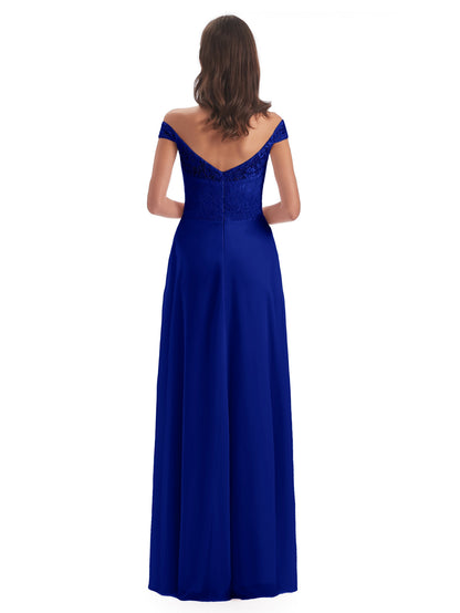 Marjorie Off The Shoulder Open Back Chiffon Long Bridesmaid Dresses