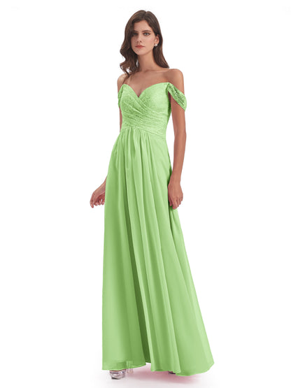 Marjorie Off The Shoulder Open Back Chiffon Long Bridesmaid Dresses