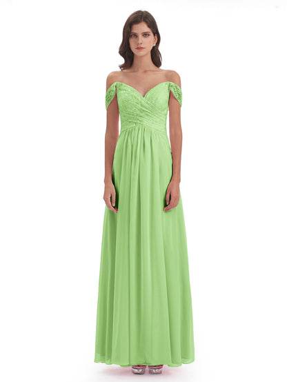Marjorie Off The Shoulder Open Back Chiffon Long Bridesmaid Dresses