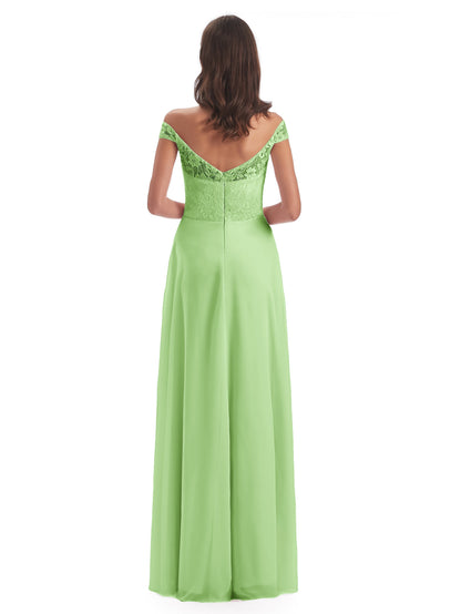 Marjorie Off The Shoulder Open Back Chiffon Long Bridesmaid Dresses