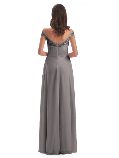 Marjorie Off The Shoulder Open Back Chiffon Long Bridesmaid Dresses