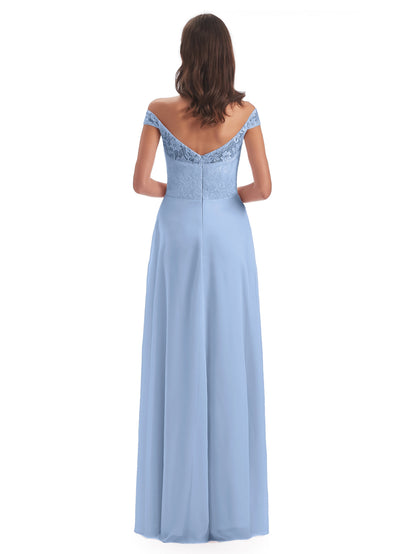 Marjorie Off The Shoulder Open Back Chiffon Long Bridesmaid Dresses