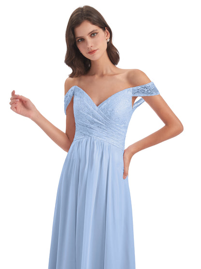 Marjorie Off The Shoulder Open Back Chiffon Long Bridesmaid Dresses