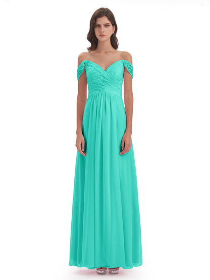 Marjorie Off The Shoulder Open Back Chiffon Long Bridesmaid Dresses