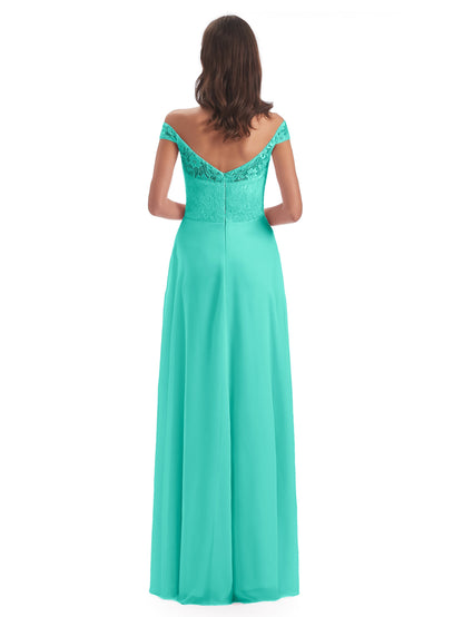 Marjorie Off The Shoulder Open Back Chiffon Long Bridesmaid Dresses