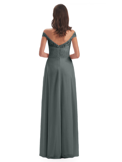 Marjorie Off The Shoulder Open Back Chiffon Long Bridesmaid Dresses