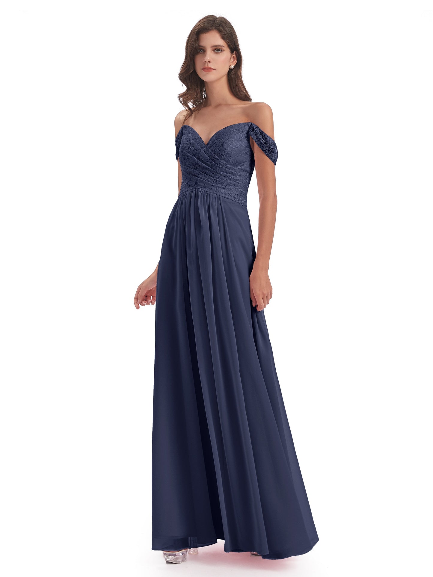 Marjorie Off The Shoulder Open Back Chiffon Long Bridesmaid Dresses