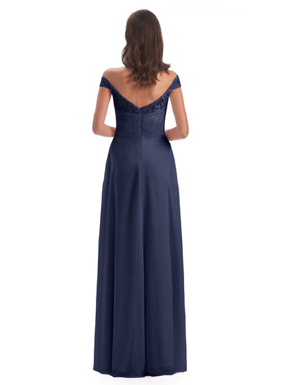 Marjorie Off The Shoulder Open Back Chiffon Long Bridesmaid Dresses