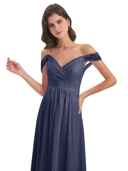 Marjorie Off The Shoulder Open Back Chiffon Long Bridesmaid Dresses