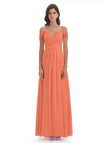 Marjorie Off The Shoulder Open Back Chiffon Long Bridesmaid Dresses