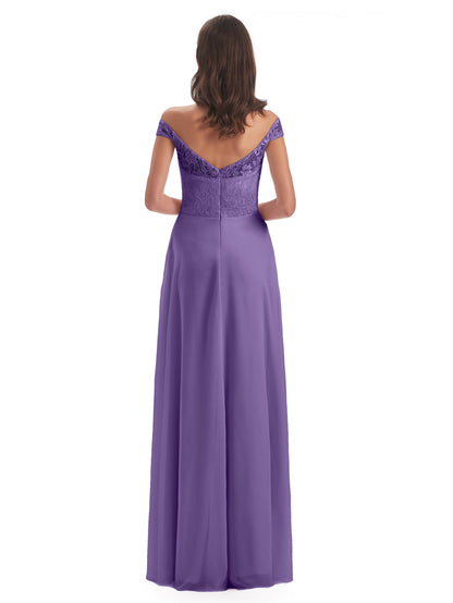 Marjorie Off The Shoulder Open Back Chiffon Long Bridesmaid Dresses