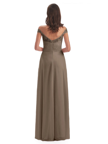 Marjorie Off The Shoulder Open Back Chiffon Long Bridesmaid Dresses