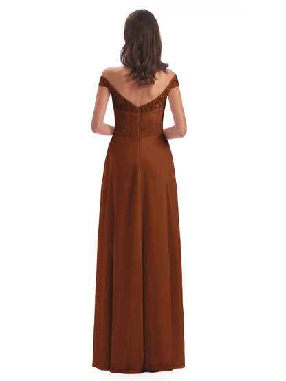Marjorie Off The Shoulder Open Back Chiffon Long Bridesmaid Dresses