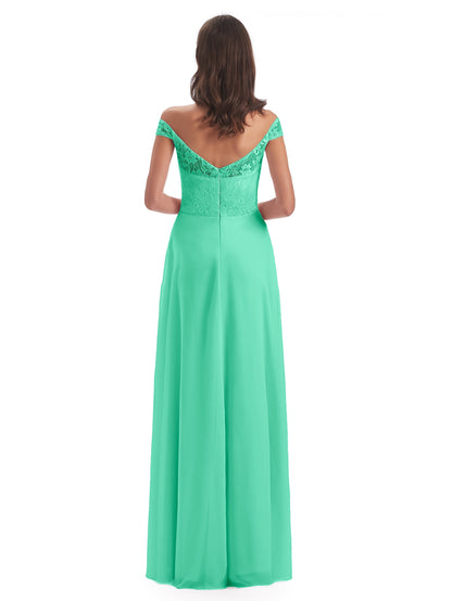 Marjorie Off The Shoulder Open Back Chiffon Long Bridesmaid Dresses