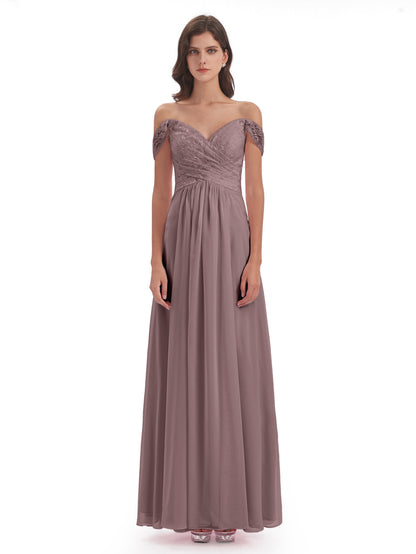 Marjorie Off The Shoulder Open Back Chiffon Long Bridesmaid Dresses