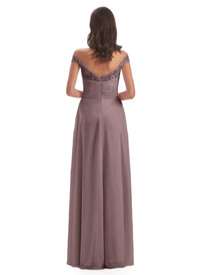 Marjorie Off The Shoulder Open Back Chiffon Long Bridesmaid Dresses