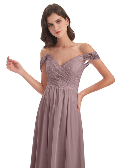 Marjorie Off The Shoulder Open Back Chiffon Long Bridesmaid Dresses