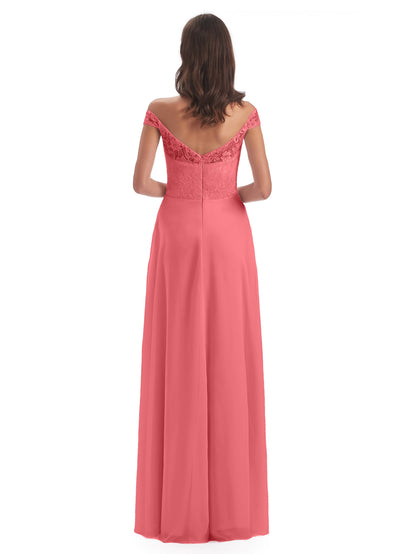 Marjorie Off The Shoulder Open Back Chiffon Long Bridesmaid Dresses