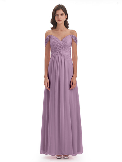Marjorie Off The Shoulder Open Back Chiffon Long Bridesmaid Dresses