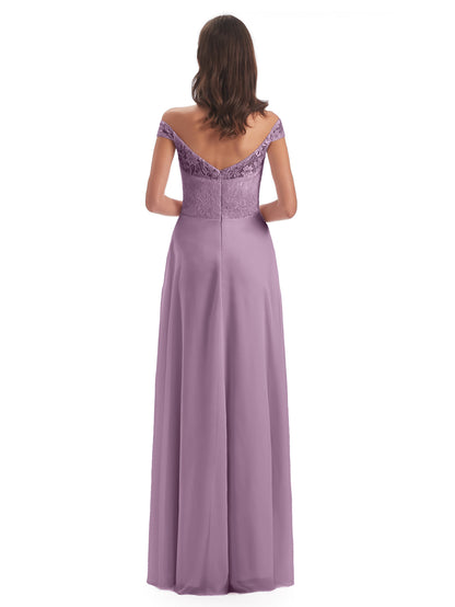 Marjorie Off The Shoulder Open Back Chiffon Long Bridesmaid Dresses