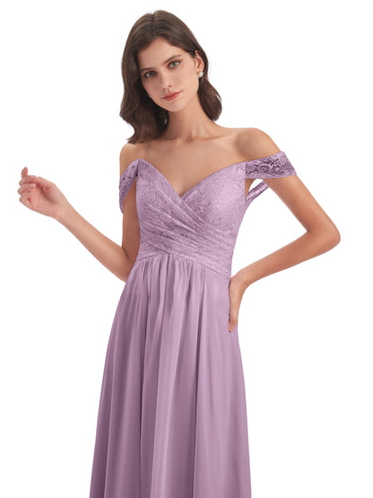 Marjorie Off The Shoulder Open Back Chiffon Long Bridesmaid Dresses