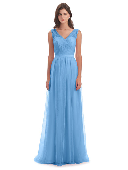 Mila Floor Length V-Neck Tulle Bridesmaid Dresses