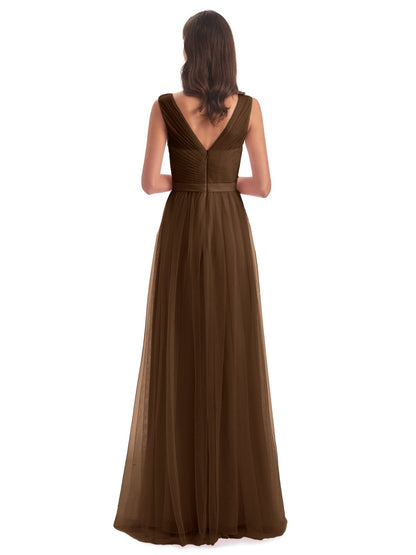 Mila Floor Length V-Neck Tulle Bridesmaid Dresses