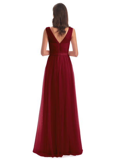 Mila Floor Length V-Neck Tulle Bridesmaid Dresses