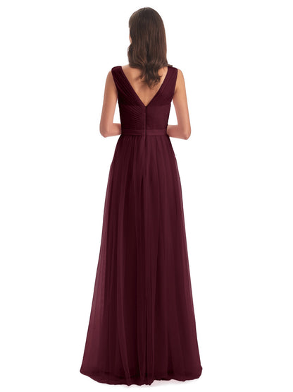 Mila Floor Length V-Neck Tulle Bridesmaid Dresses