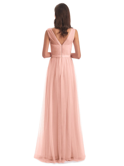 Mila Floor Length V-Neck Tulle Bridesmaid Dresses