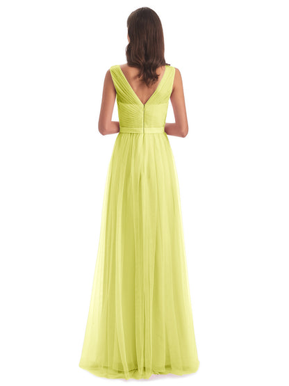 Mila Floor Length V-Neck Tulle Bridesmaid Dresses