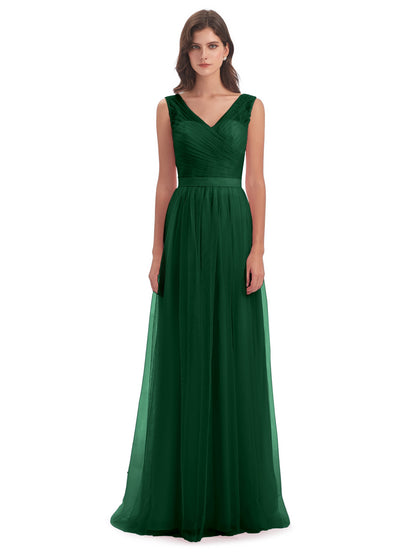 Mila Floor Length V-Neck Tulle Bridesmaid Dresses
