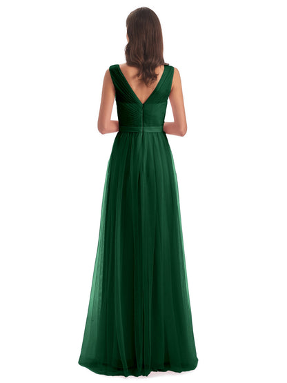 Mila Floor Length V-Neck Tulle Bridesmaid Dresses