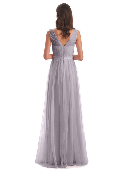Mila Floor Length V-Neck Tulle Bridesmaid Dresses