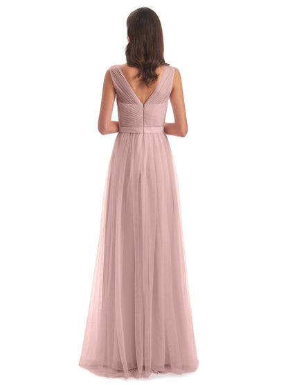 Mila Floor Length V-Neck Tulle Bridesmaid Dresses