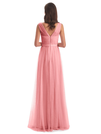 Mila Floor Length V-Neck Tulle Bridesmaid Dresses