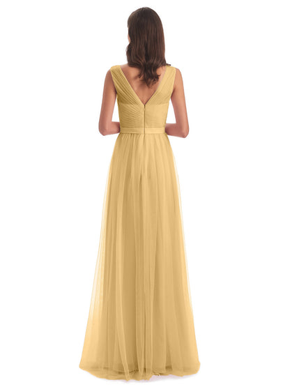 Mila Floor Length V-Neck Tulle Bridesmaid Dresses