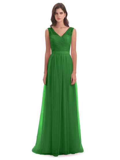 Mila Floor Length V-Neck Tulle Bridesmaid Dresses