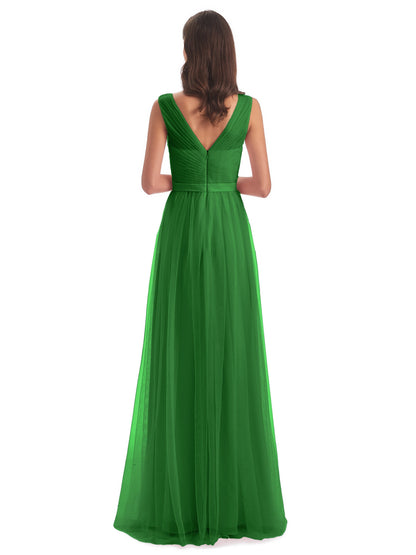 Mila Floor Length V-Neck Tulle Bridesmaid Dresses