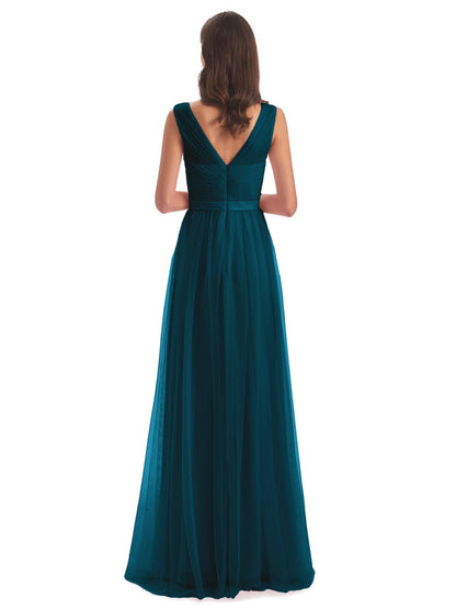 Mila Floor Length V-Neck Tulle Bridesmaid Dresses