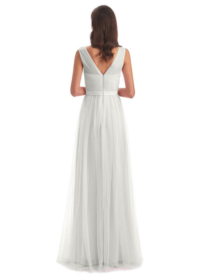 Mila Floor Length V-Neck Tulle Bridesmaid Dresses