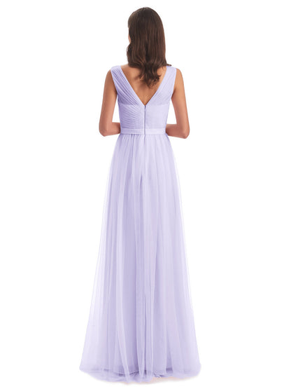 Mila Floor Length V-Neck Tulle Bridesmaid Dresses
